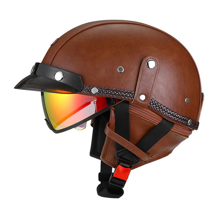Retro open-back leather motorcycle helmet visor – H43