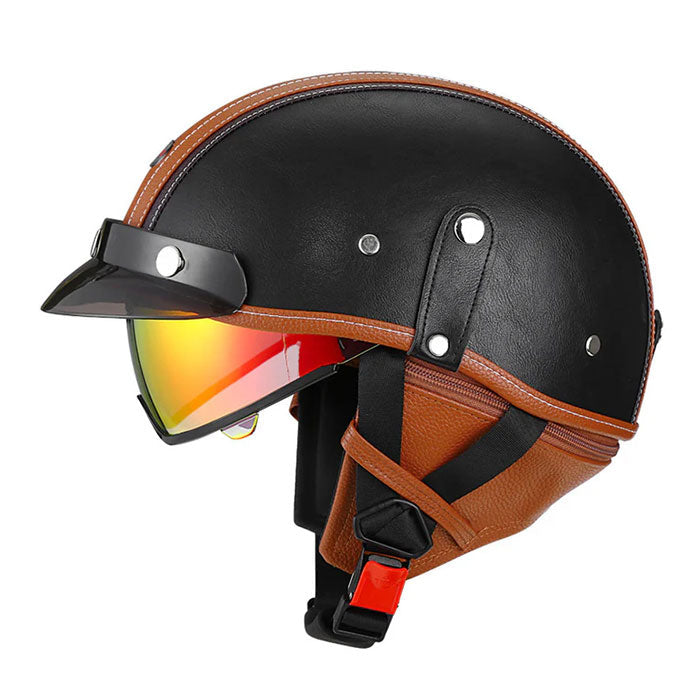 Retro open-back leather motorcycle helmet visor – H43
