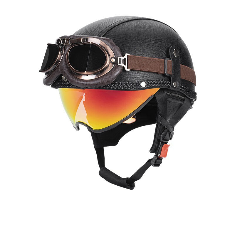 Retro open-back leather motorcycle helmet visor – H43