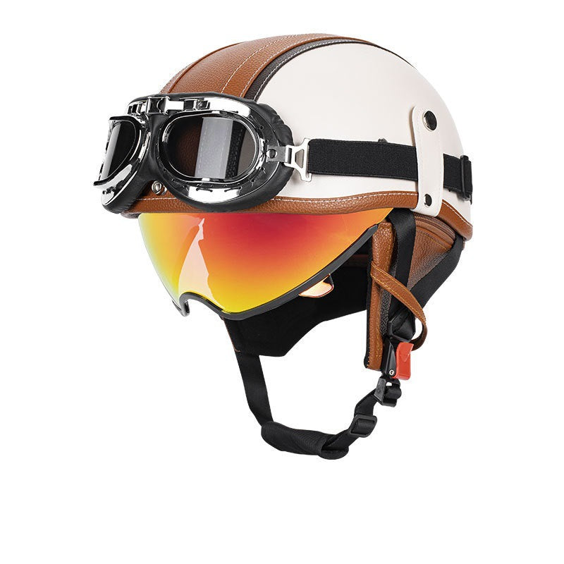 Retro open-back leather motorcycle helmet visor – H43