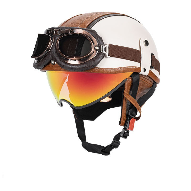 Retro open-back leather motorcycle helmet visor – H43
