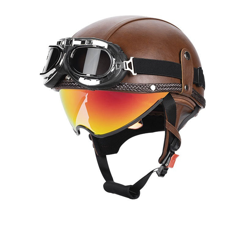 Retro open-back leather motorcycle helmet visor – H43