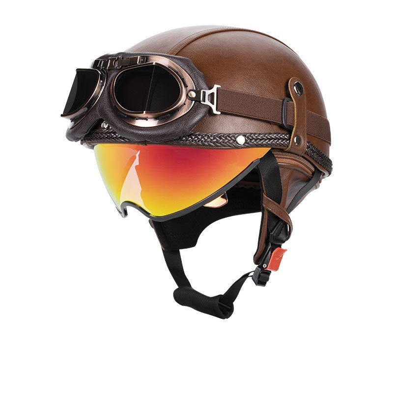 Retro open-back leather motorcycle helmet visor – H43
