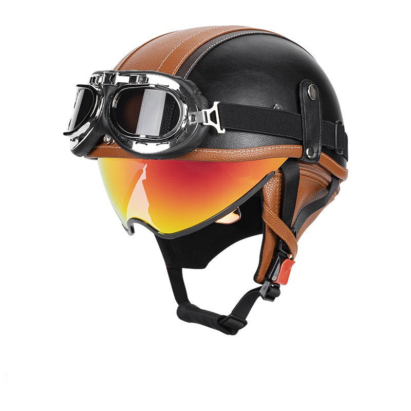 Retro open-back leather motorcycle helmet visor – H43