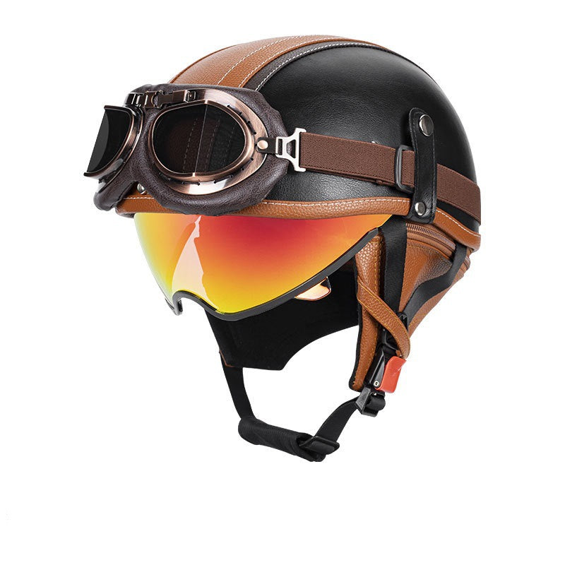 Retro open-back leather motorcycle helmet visor – H43