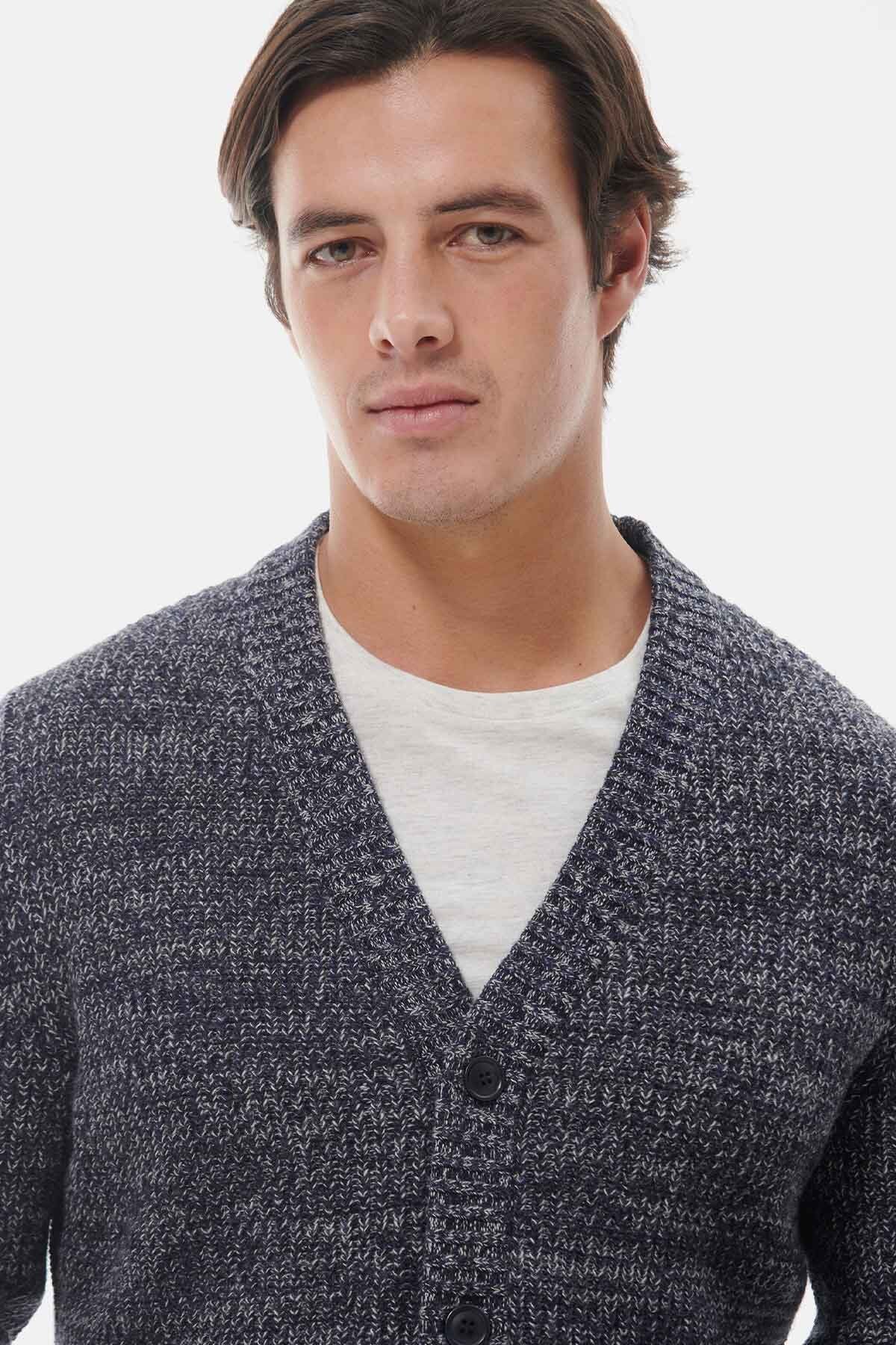 Sid Knitted Cardigan - NAVY MARL