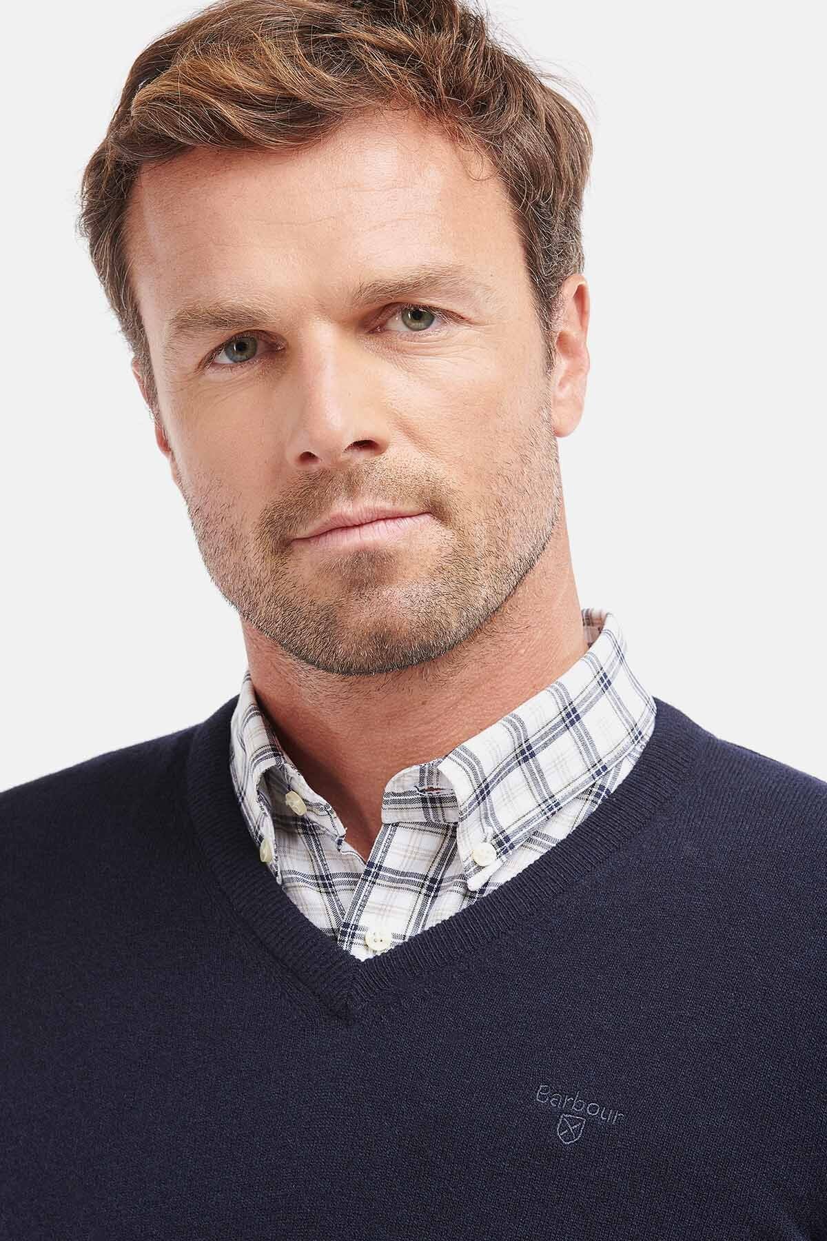 V Neck Wool Sweater - NAVY