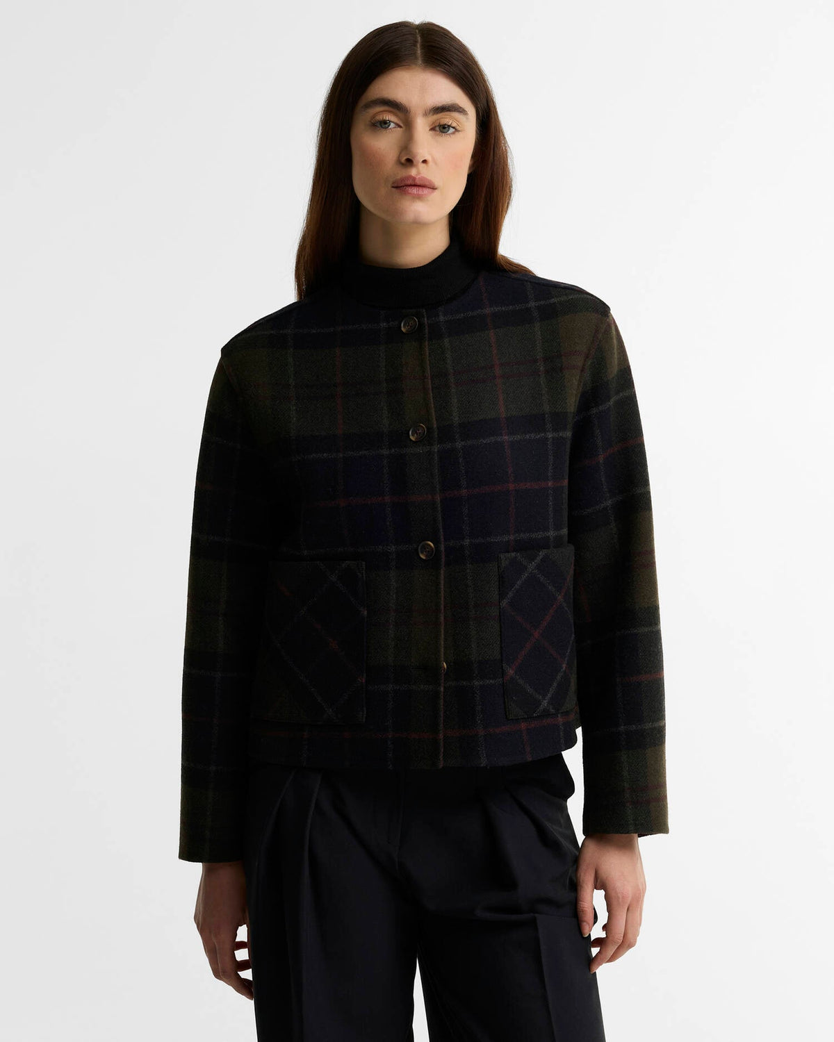 Marlow Tartan Wool Collarless Jacket