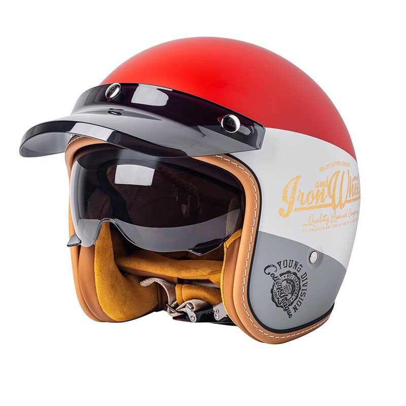 Retro open-face motorcycle helmet with sun visor-H36