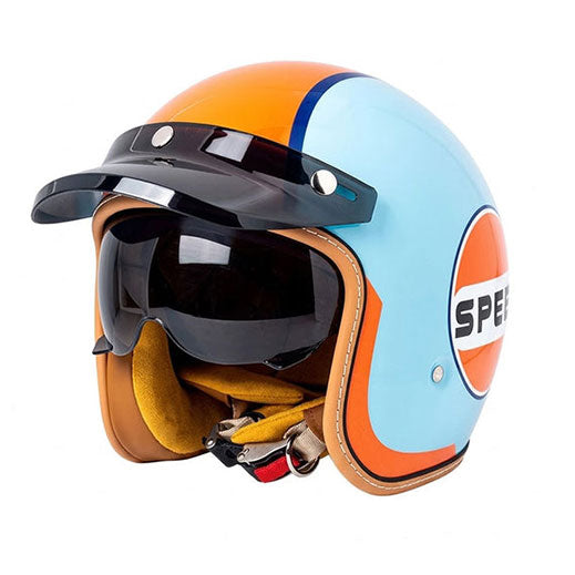 Retro open-face motorcycle helmet with sun visor-H36
