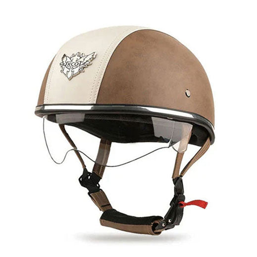 Retro two-tone cruiser motorcycle helmet with goggles-H42