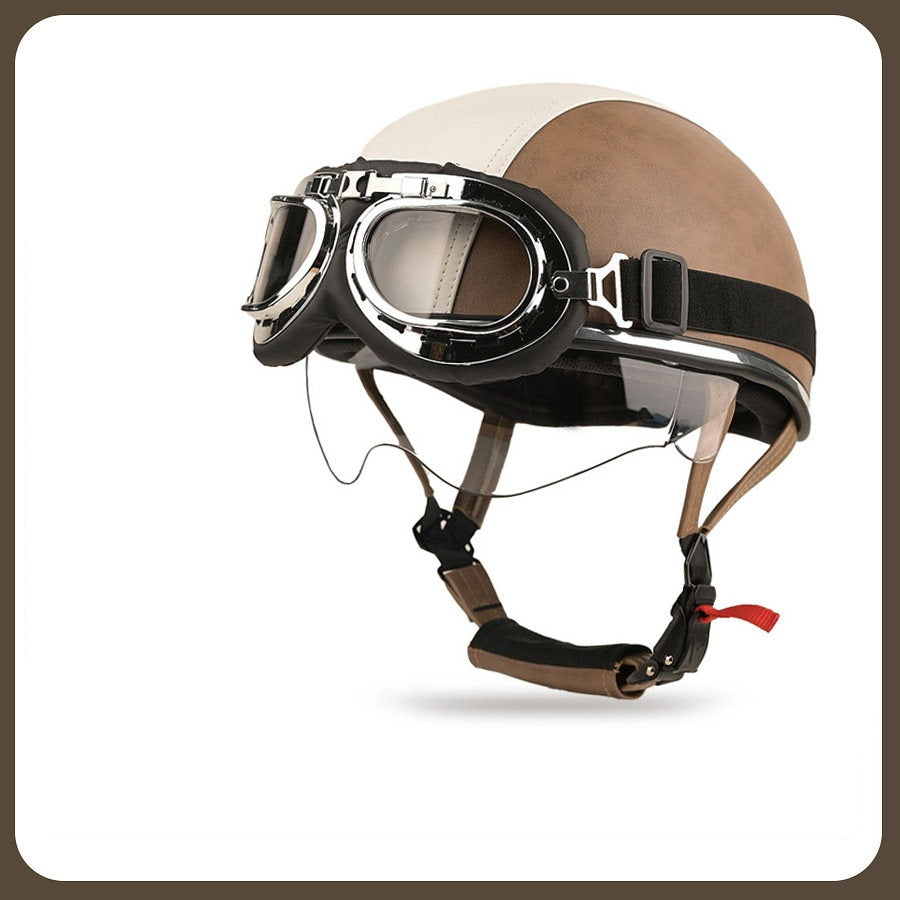 Retro two-tone cruiser motorcycle helmet with goggles-H42