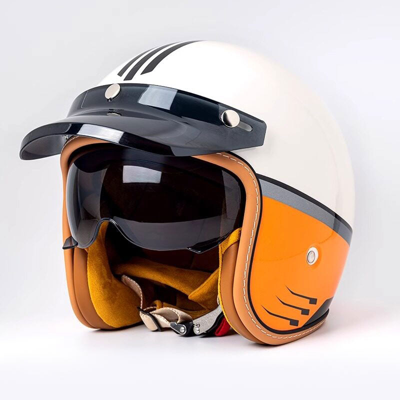 Retro open-face motorcycle helmet with sun visor-H36
