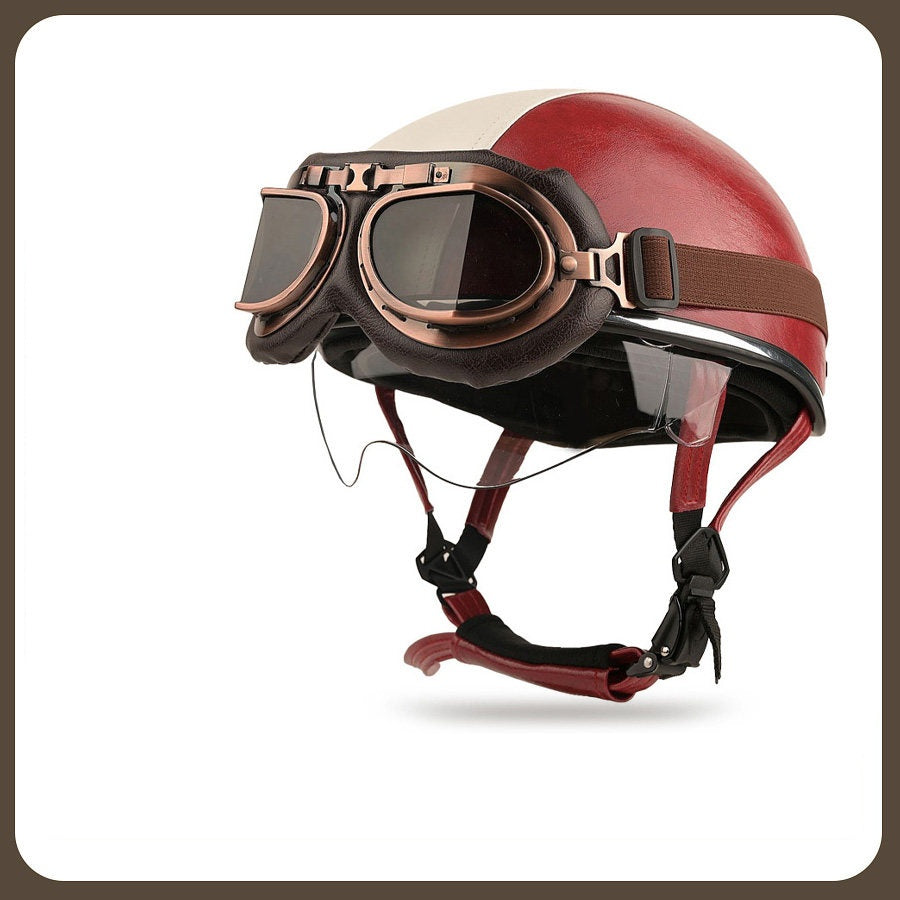 Retro two-tone cruiser motorcycle helmet with goggles-H42