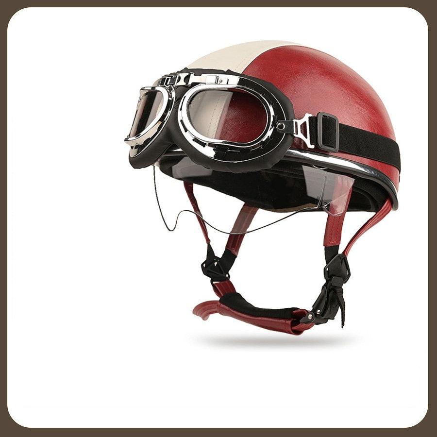 Retro two-tone cruiser motorcycle helmet with goggles-H42