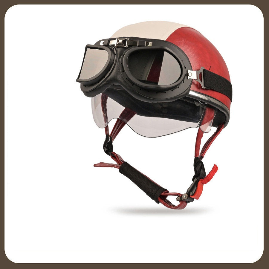 Retro two-tone cruiser motorcycle helmet with goggles-H42