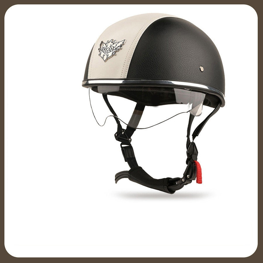 Retro two-tone cruiser motorcycle helmet with goggles-H42
