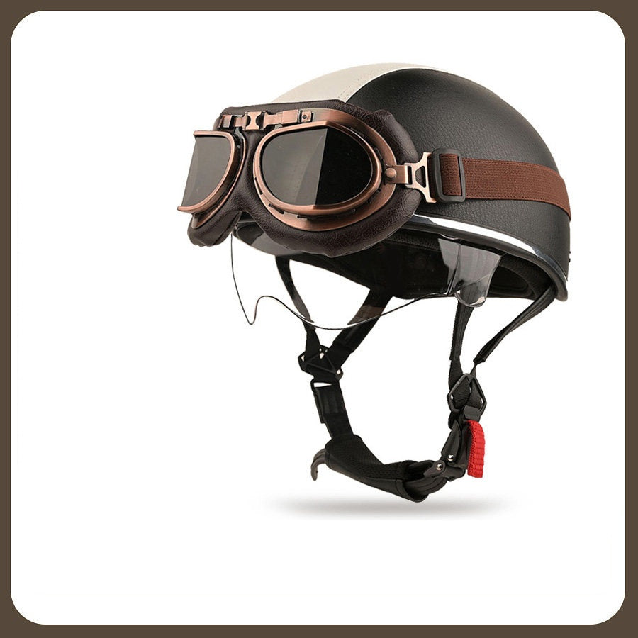 Retro two-tone cruiser motorcycle helmet with goggles-H42
