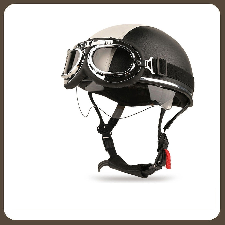 Retro two-tone cruiser motorcycle helmet with goggles-H42