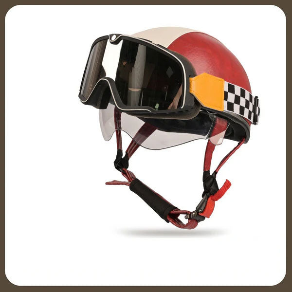 Retro two-tone cruiser motorcycle helmet with goggles-H42