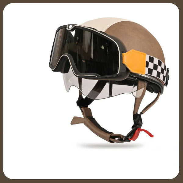 Retro two-tone cruiser motorcycle helmet with goggles-H42