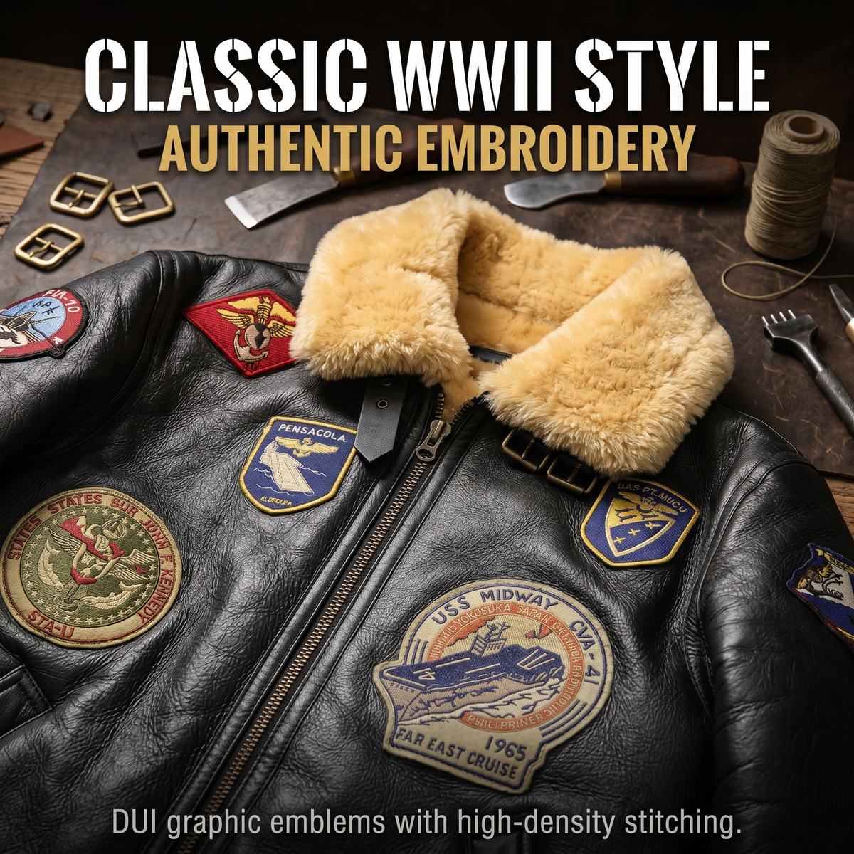 Genuine Sheepskin Bomber Jacket Military Fur-J04