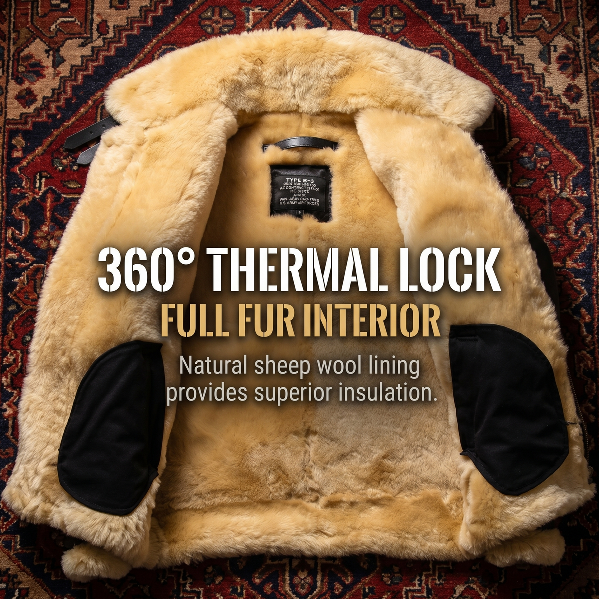 Genuine Sheepskin Bomber Jacket Military Fur-J04