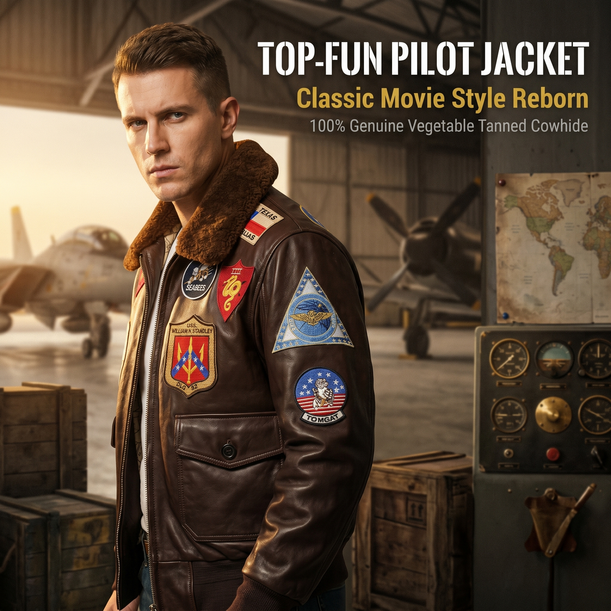 TOP-FUN Leather Bomber Jacket-J10