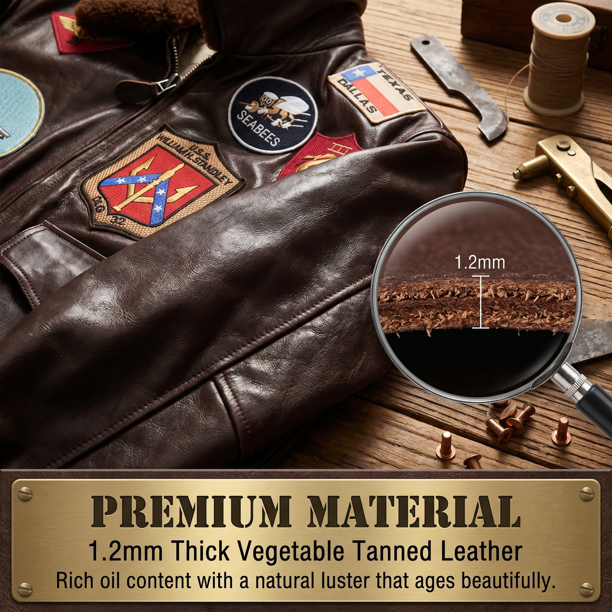 TOP-FUN Leather Bomber Jacket-J10