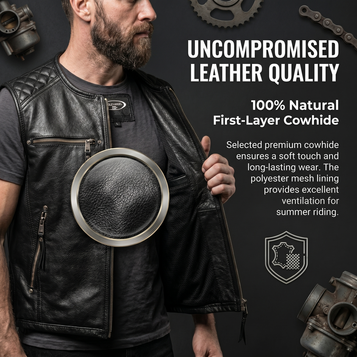 Harley leather vest round neck cowhide vest-J32
