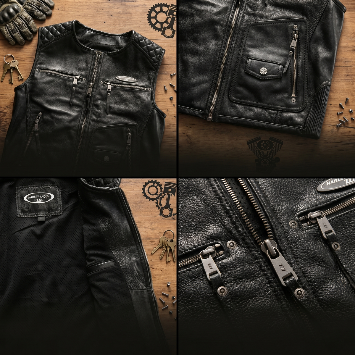 Harley leather vest round neck cowhide vest-J32