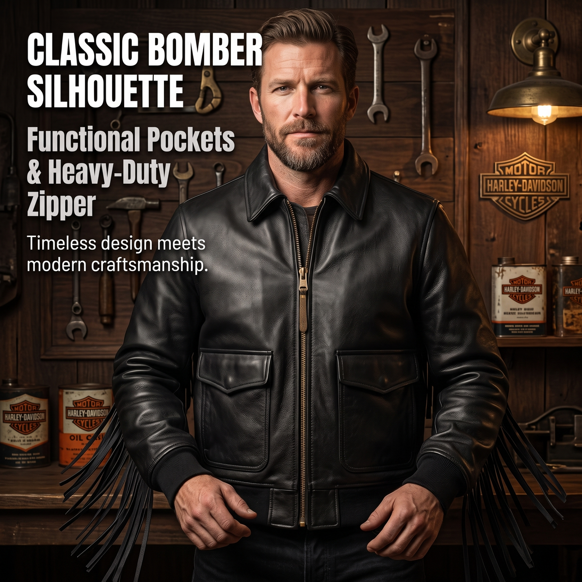 Harley Davidson Tassel Leather Jacket-J59