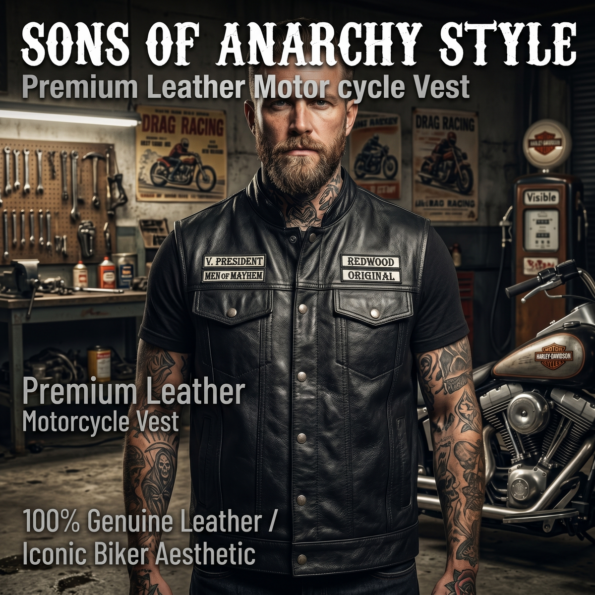 Harley Angel Vest Sons of Anarchy Leather Motorcycle Vest-J15