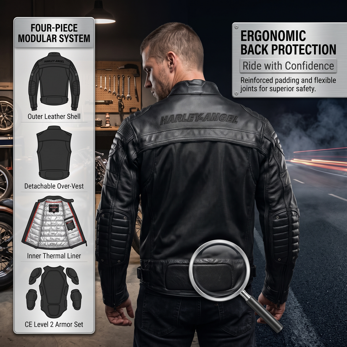 Detachable 4-piece cowhide motorcycle leather jacket-J29