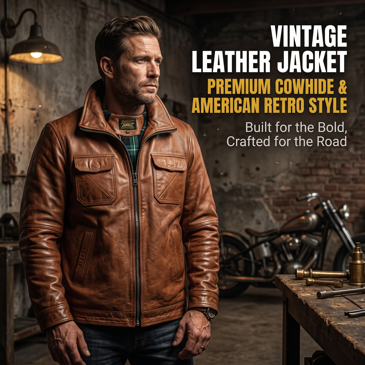 American style casual genuine goatskin leather jacket-J19