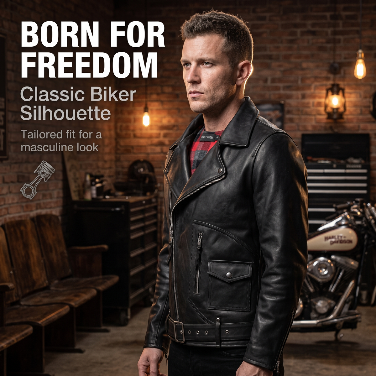 HARLEY ANGEL motorcycle cowhide leather jacket-J27