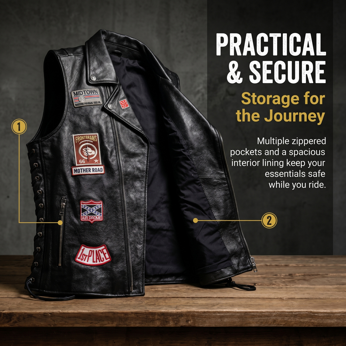 Harley vest embroidered lapel cowhide vest-J26
