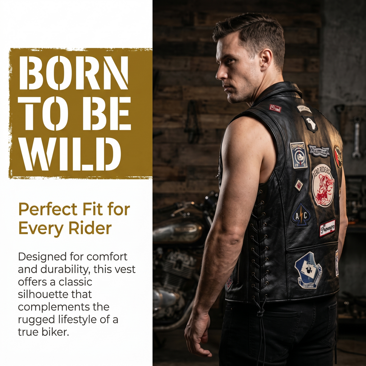 Harley vest embroidered lapel cowhide vest-J26
