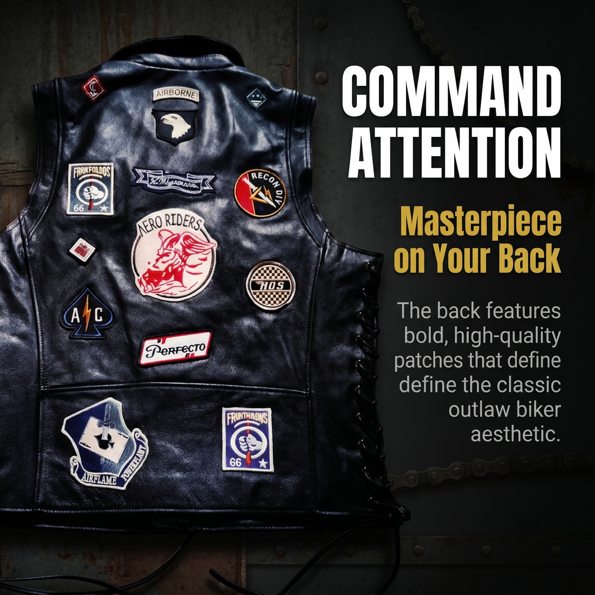 Harley vest embroidered lapel cowhide vest-J26