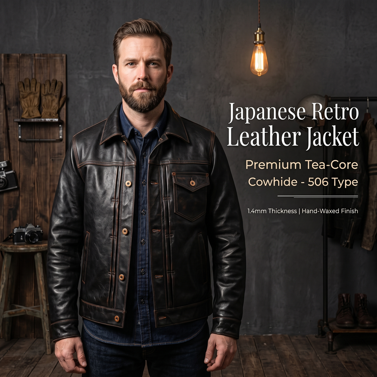 Japanese retro casual leather jacket-J05