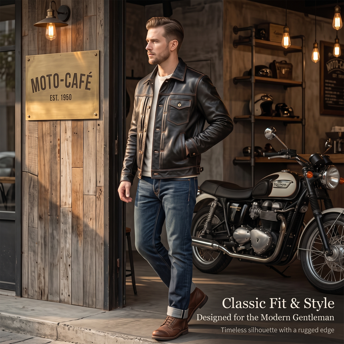 Japanese retro casual leather jacket-J05