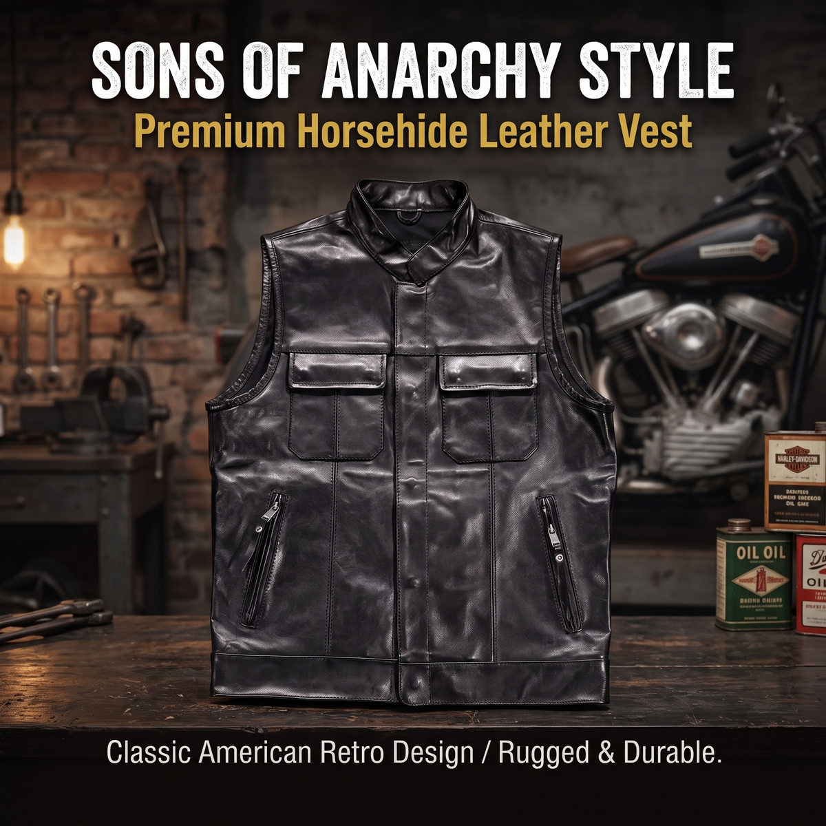 Sons of Anarchy Motorrad-Lederweste mit Stehkragen - J33