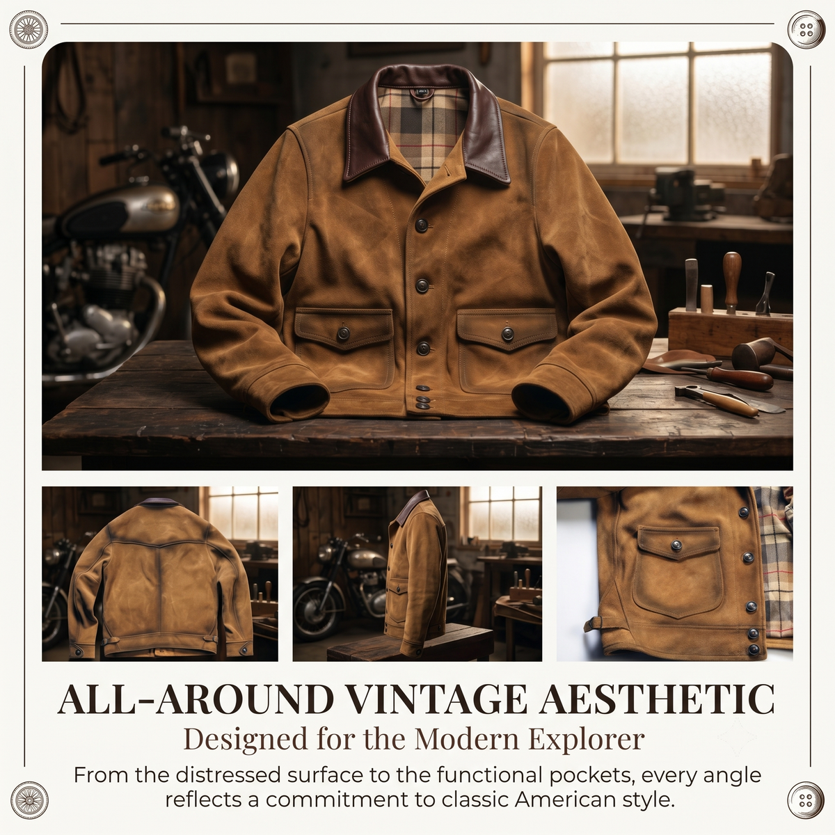 Handmade Vintage Natural Cow Suede Leather Jacket-J01