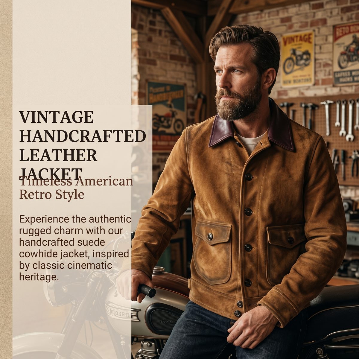 Handmade Vintage Natural Cow Suede Leather Jacket-J01