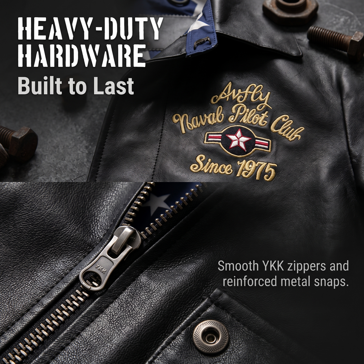 Pilot's leather jacket with embroidery-J12
