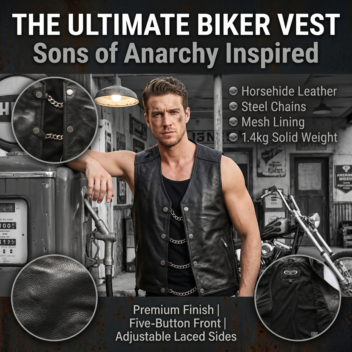 Harley vest steel chain genuine leather vest-J34