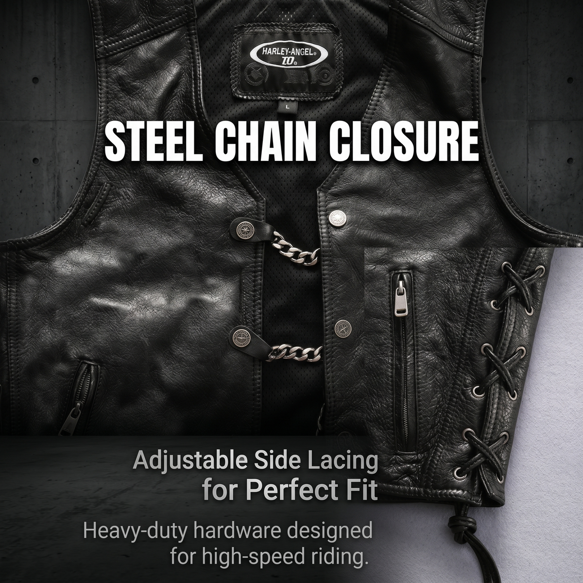 Harley vest steel chain genuine leather vest-J34