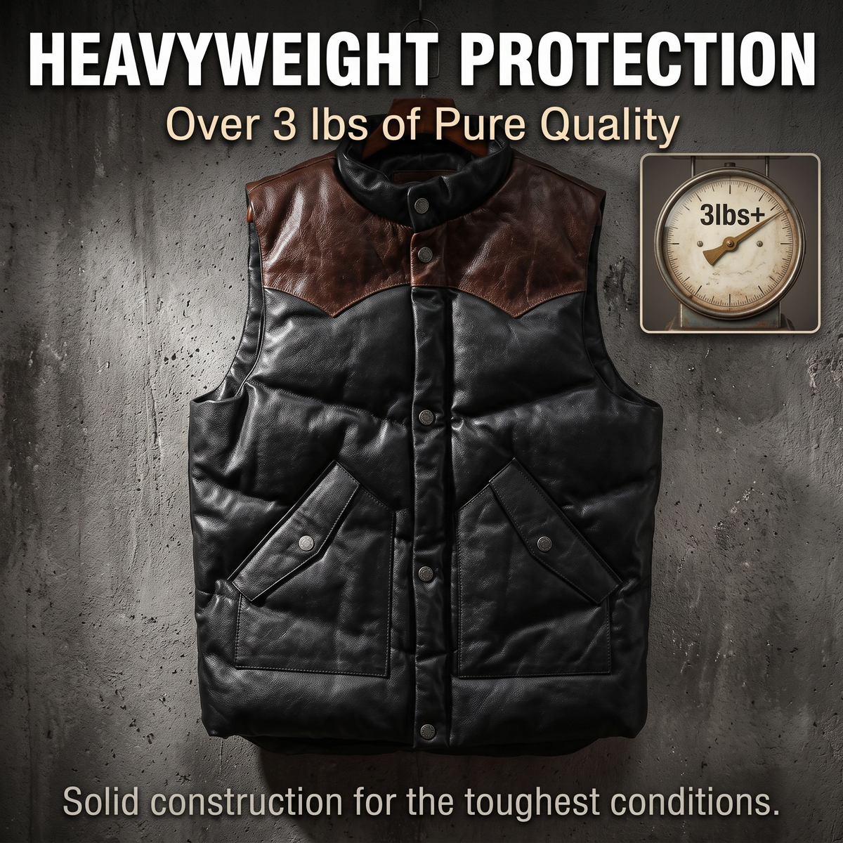 Vintage Cowhide Leather Down Vest-J35