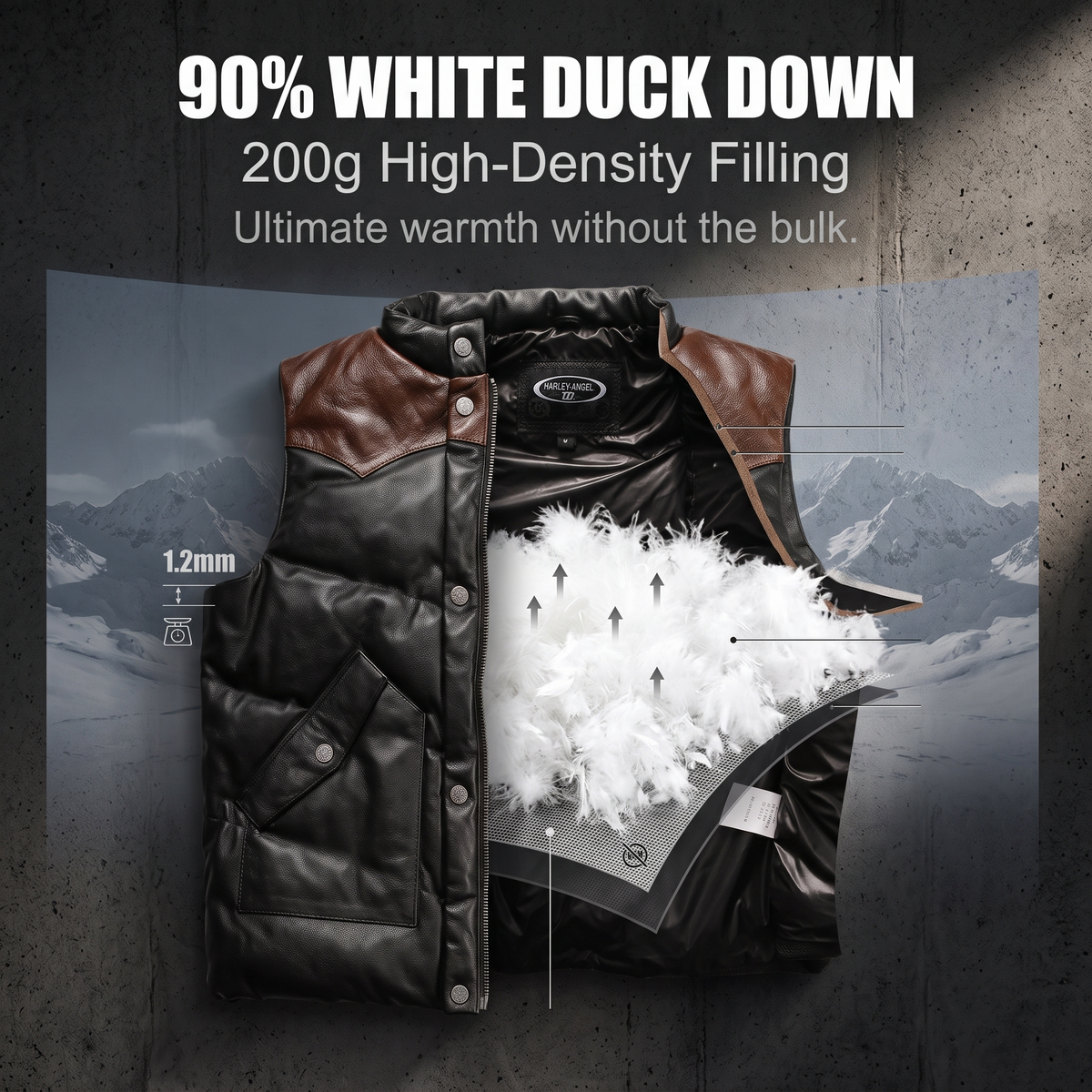Vintage Cowhide Leather Down Vest-J35