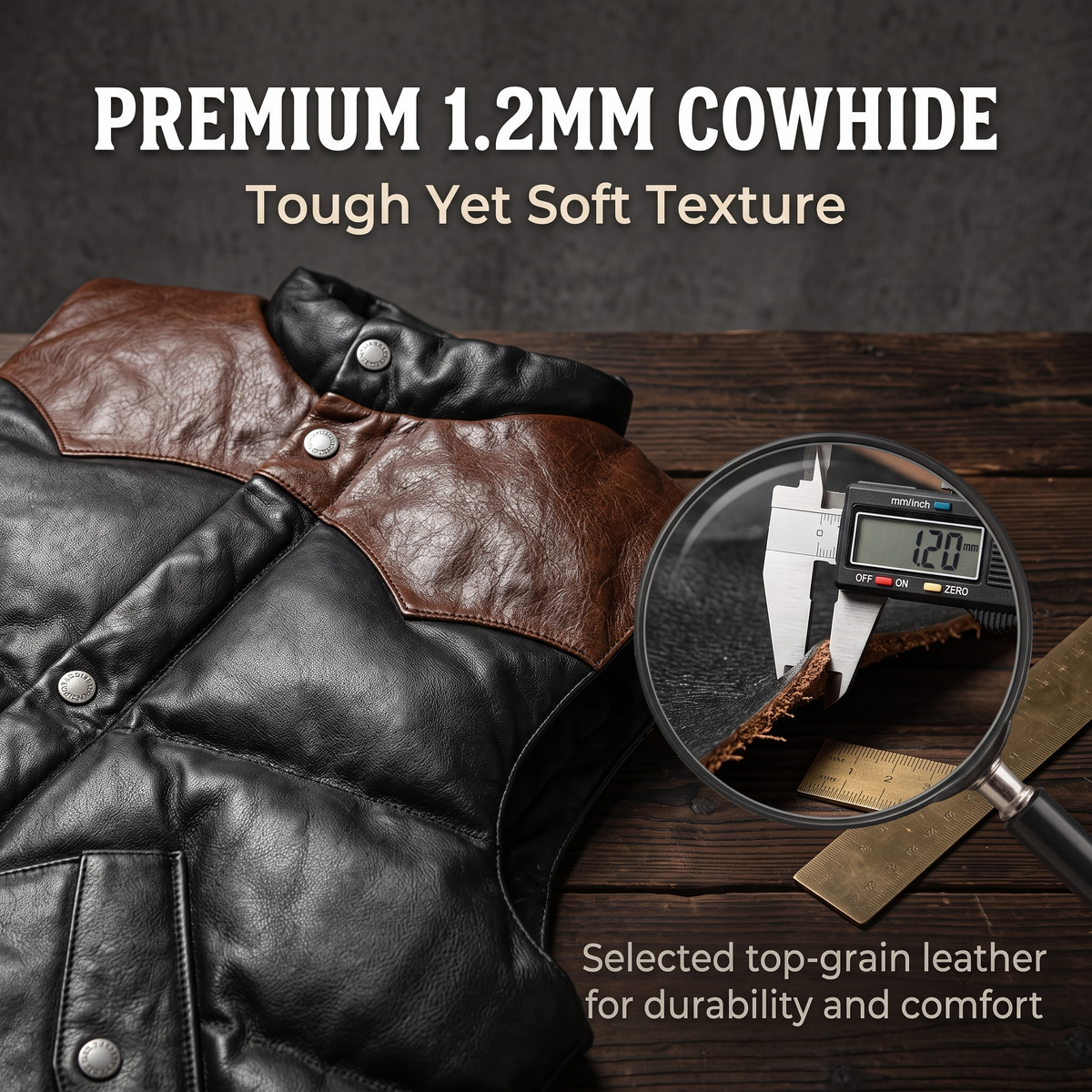 Vintage Cowhide Leather Down Vest-J35